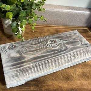 Rustic Wooden Pedestal Tray Wooden Trivet Flamed & Whitewashed Handmade